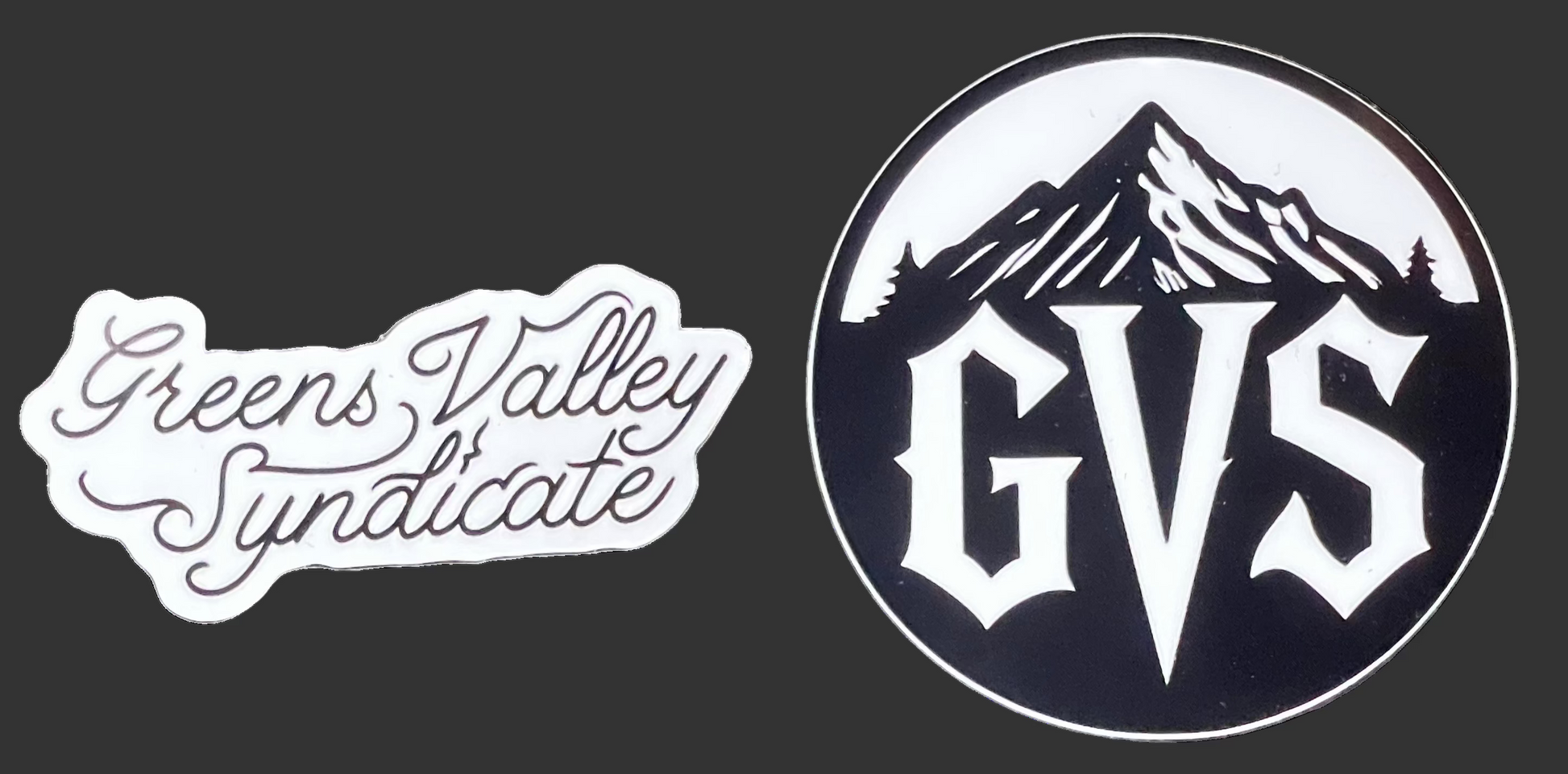 Logo of Greens Valley Syndicate with mountain design and 'GVS' initials.
